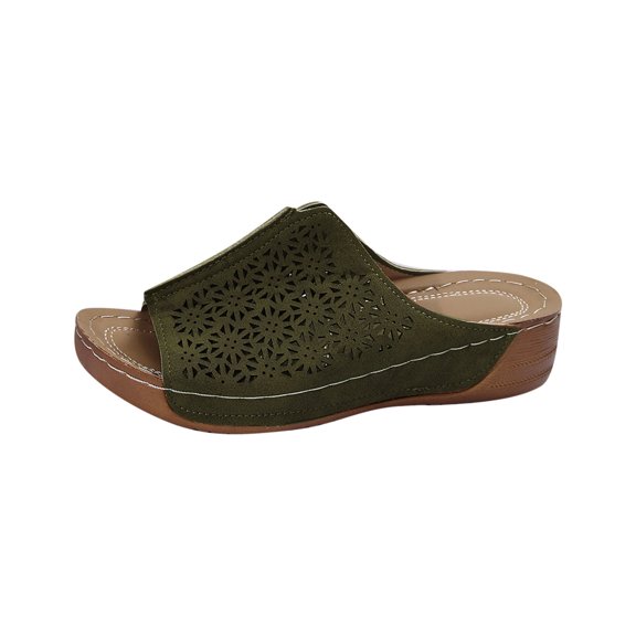 ShiShine Womens Lightweight Cut Out Floral Slide Sandals Wedge Heel Comfort Casual Summer Sandals