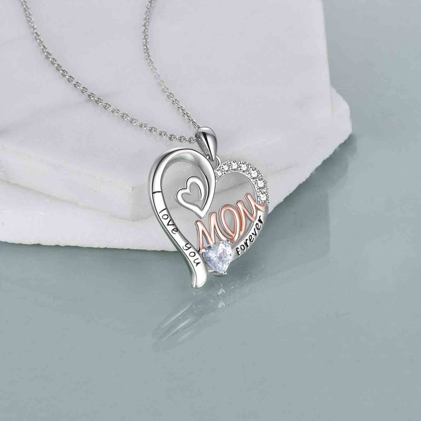 ZZkhGO Mother's Love Heart Necklace, Two-tone Inlaid Pendant