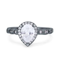 Black Tone, Simulated Cubic Zirconia Size-9 Halo Pear Shape Wedding Engagement Ring 925 Sterling Silver