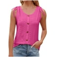 thumbnail image 2 of Meichang Women Button Down Tank Tops Sleeveless Tie Knot Shoulder Scoop Neck Shirts Casual Solid Color Eyelet Embroidery Tank Tops Dressy Casual Blouses Hot Pink L, 2 of 6