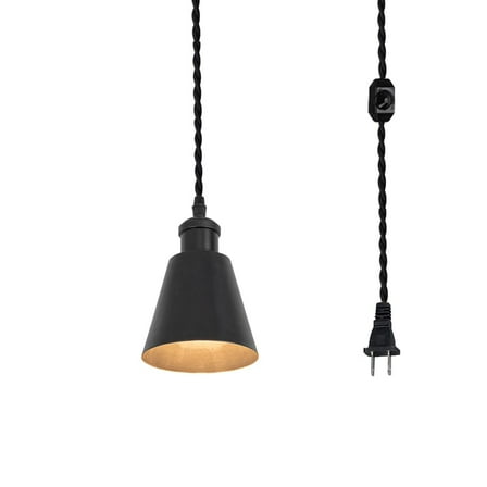 KAYYELAMP Dimmable Pendant Light Plug in Cord 15 Feet E26 Black Base and Metal Shade Vintage Design Hanging Lamp for Bedroom Kitchen Counter(No Bulb)