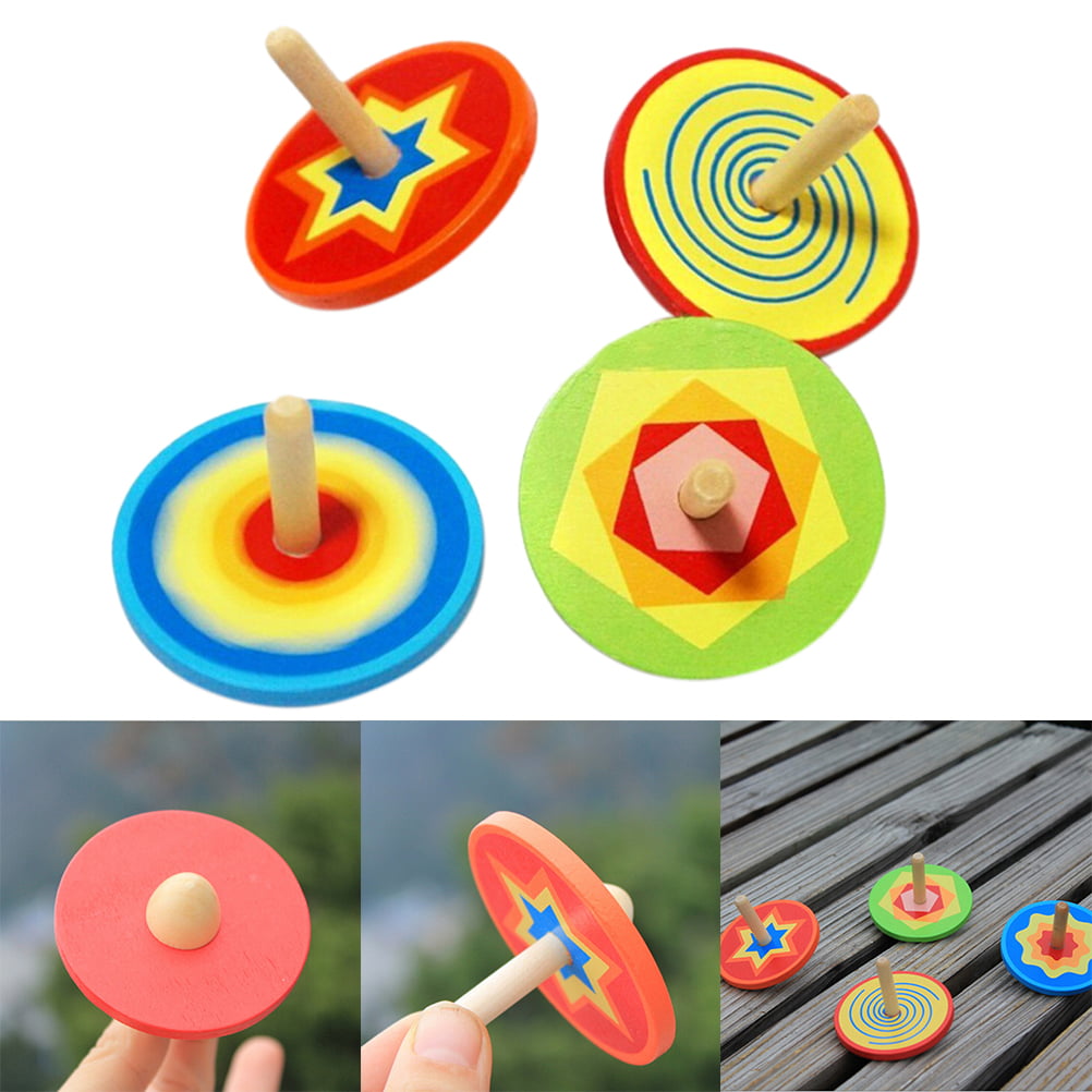1x Wood Spinning Top Kids Colorful Wooden Gyro Toy Intelligence Classic Toy _H 