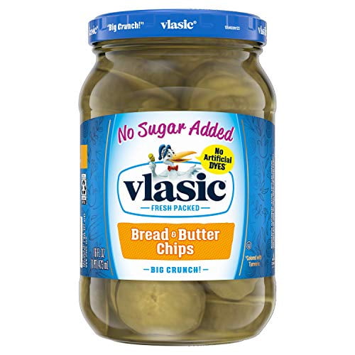 Vlasic No Sugar Added Bread and Butter Pickle Chips, 16 Fl Oz, Pack of