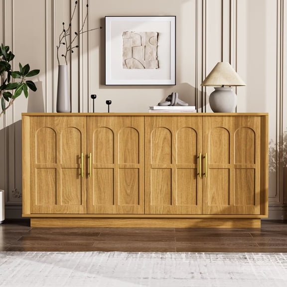 Rumiiro Modern 67'' Sideboard Buffet Cabinet with Storage, 4 Arched Doors, 2 Adjustable Shelves, Wood