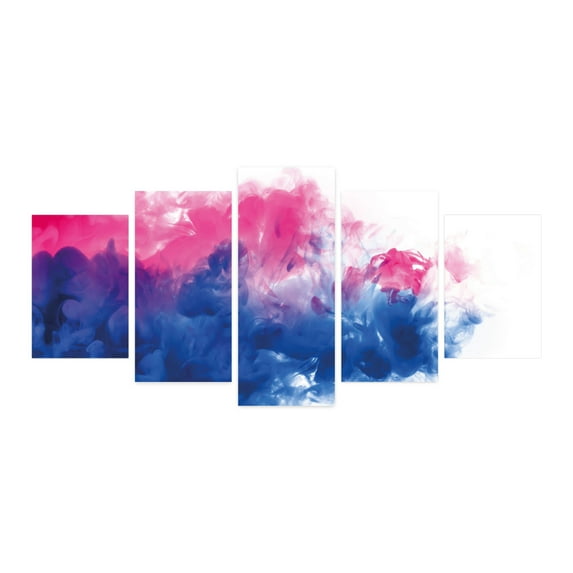 Abstract 5 Panels Acrylic Glass Wall Art, Modern Bicolour Look Waving Look Acrylic Ink Stream Macro Underwater, Accent for Living Room, Bedroom, Dorm, 60" x 30", Pink and Cobalt Blue, by Ambesonne