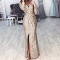 thumbnail image 1 of Robe à Sequins Col en V Profond pour Femmes avec Fente Manches Longues Robe de Soirée Club pour Femmes Nouvelle, 1 of 8