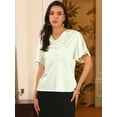 thumbnail image 2 of DARING DIVA Women's Satin Draped Neck Short Sleeve Dressy Blouse L White, 2 of 6
