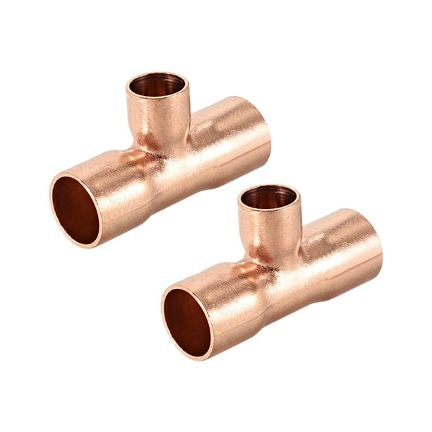 Conector en T Reductor de Cobre de 1/2-pulgada x 1/4-pulgada para Suministro de Fontanería y Refrigeración 2 piezas