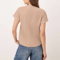 thumbnail image 4 of FRSASU Women Tops Spring Vacation Summer Sweaters Short Sleeve Shirts Fashion Dressy Casual Business V Neck Blouses Khaki, 4 of 6