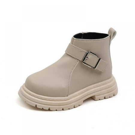 

Baywell Toddler Girl Lace Up Zipper Waterproof Ankle Leather Boots White US 7.5-12