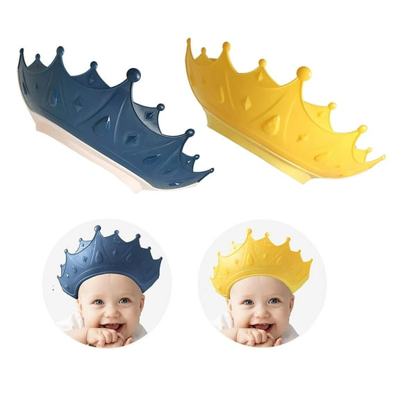 PIPETPET 2PCS Crown Baby Shower Cap, Adjustable Baby Hair Washing Guard Bath Shield Visor Hat Eyes and Ears Head Protection Bath Shampoo Hat Waterproof Soft Silicone Shower Cap for Kids Toddler