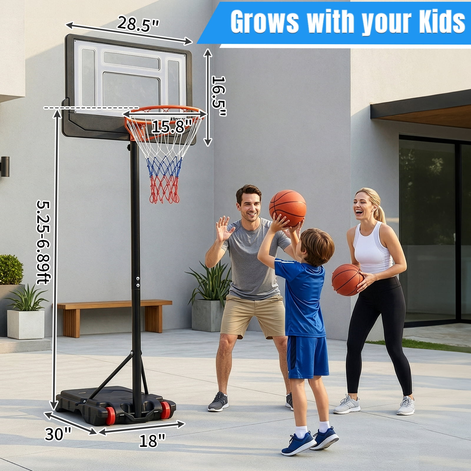 Ktaxon 28in Portable Basketball Hoop,5.25-6.8ft Adjustable Height Basketball Goals System Indoor Outdoor