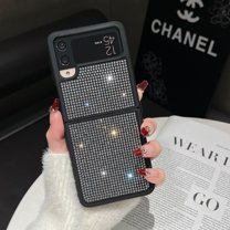 Allytech Sparkle Case for Samsung Galaxy Z Flip3, Hard PC   Soft TPU Bumper, Ultra Thin Lightweight Glitter Bling Diamond Shockproof Screen Lens Protection Case for Women Girls - Black