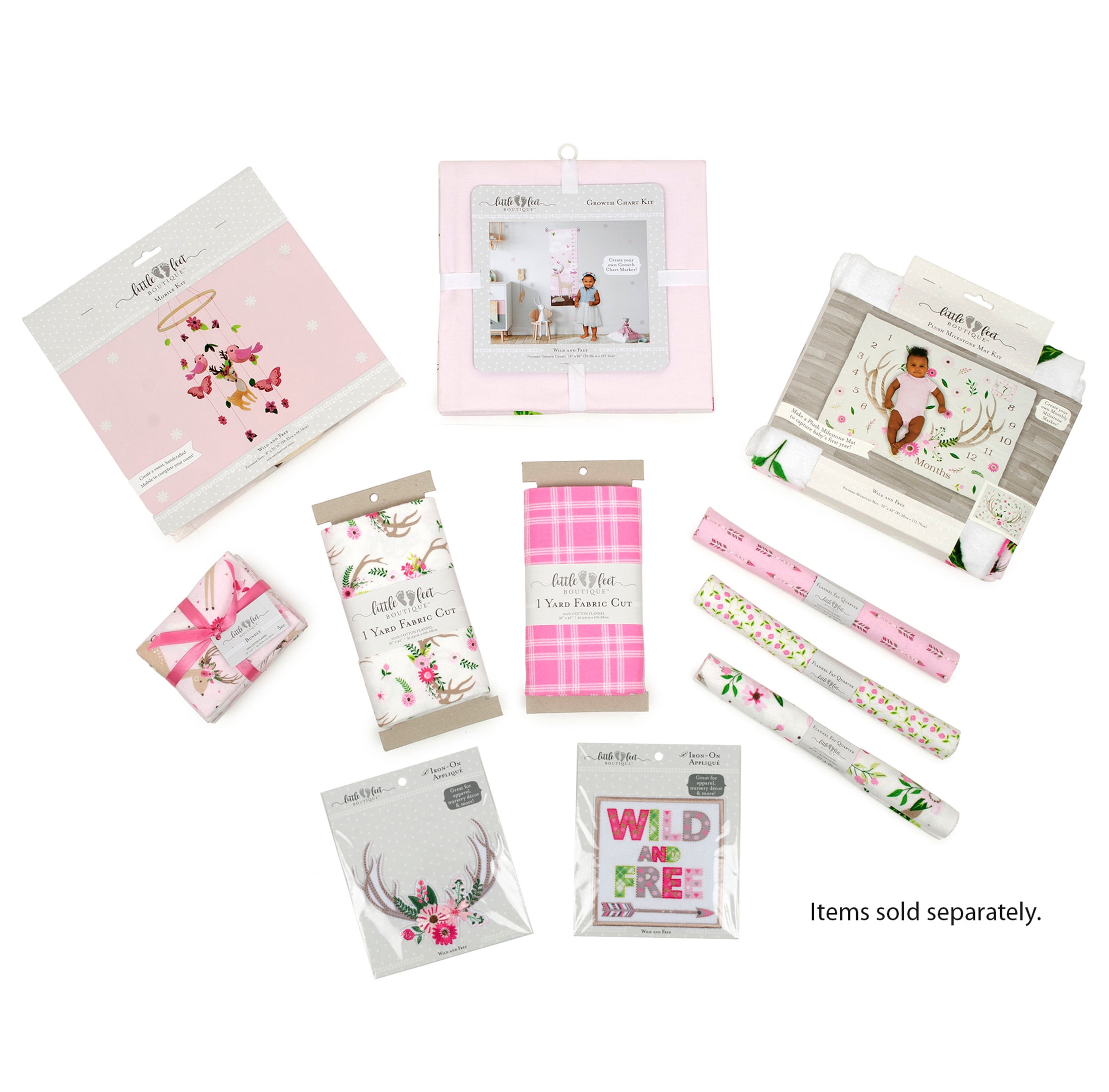 Little Feet Boutique 36"X42" Cotton Flannel Floral Antler Precut Sewing & Craft Fabric, White 1 Piece
