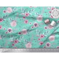 thumbnail image 3 of Soimoi Green Modal Satin Fabric Anemone & Pink Flower Floral Print Sewing Fabric Yard 42 Inch Wide, 3 of 3