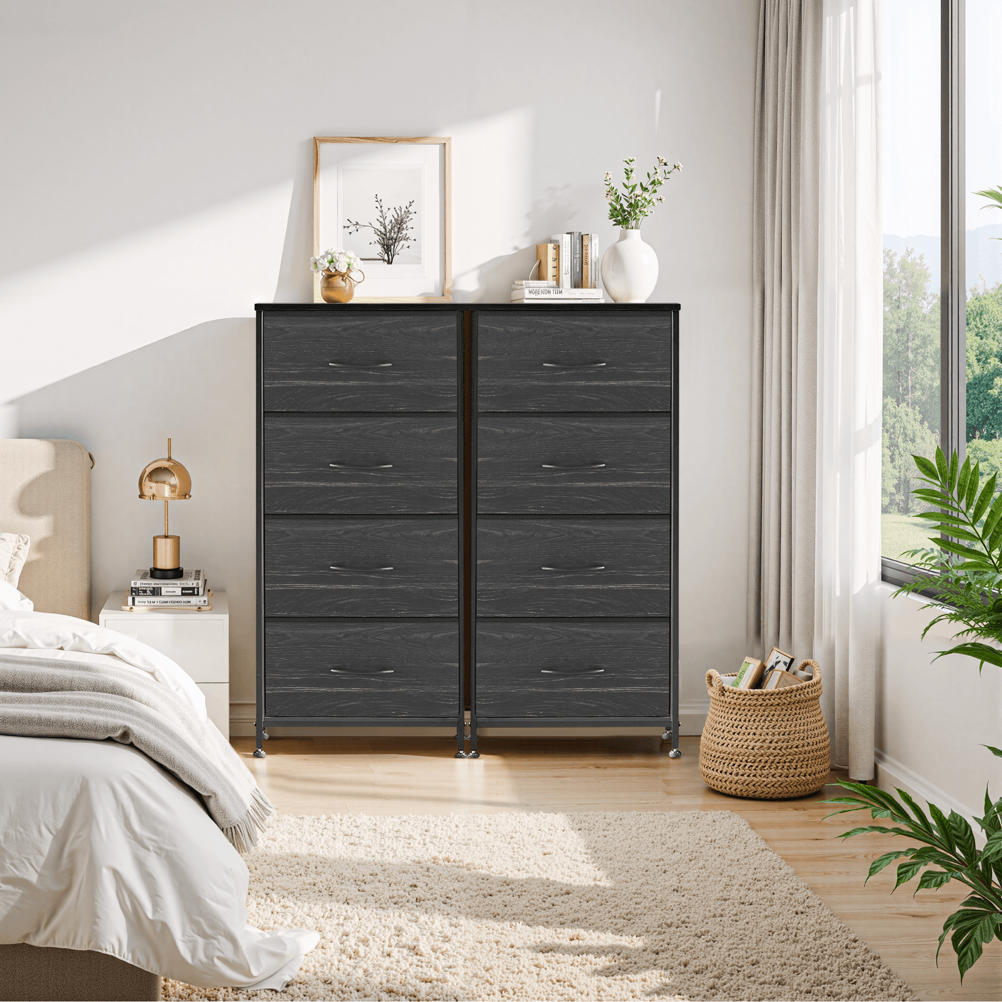 Dresser, Betcozy Storage Organizer with 4 Drawers for Bedroom, Nightstands with Sturdy Metal Frame, Wood Tabletop for LivingRoom, Entryway,Black