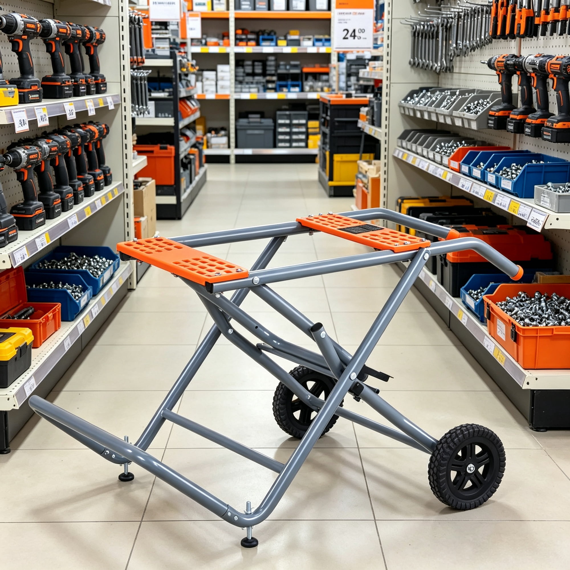 350 lbs Portable Table Saw Stand, Rolling Foldable Heavy Duty Construction with 8 Inch Rubber Wheels, Universal Fit for Most Table Saws, Easy Storage