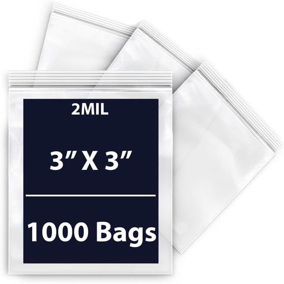 Reclosable Poly Bags 3x3 & (1000 Bags) - 2 Mil Clear Plastic with Resealable Lock Seal Zipper | Durable Poly Baggies | Resealable Zip Top Lock For Jewelry, Storage, Packaging & Shipping