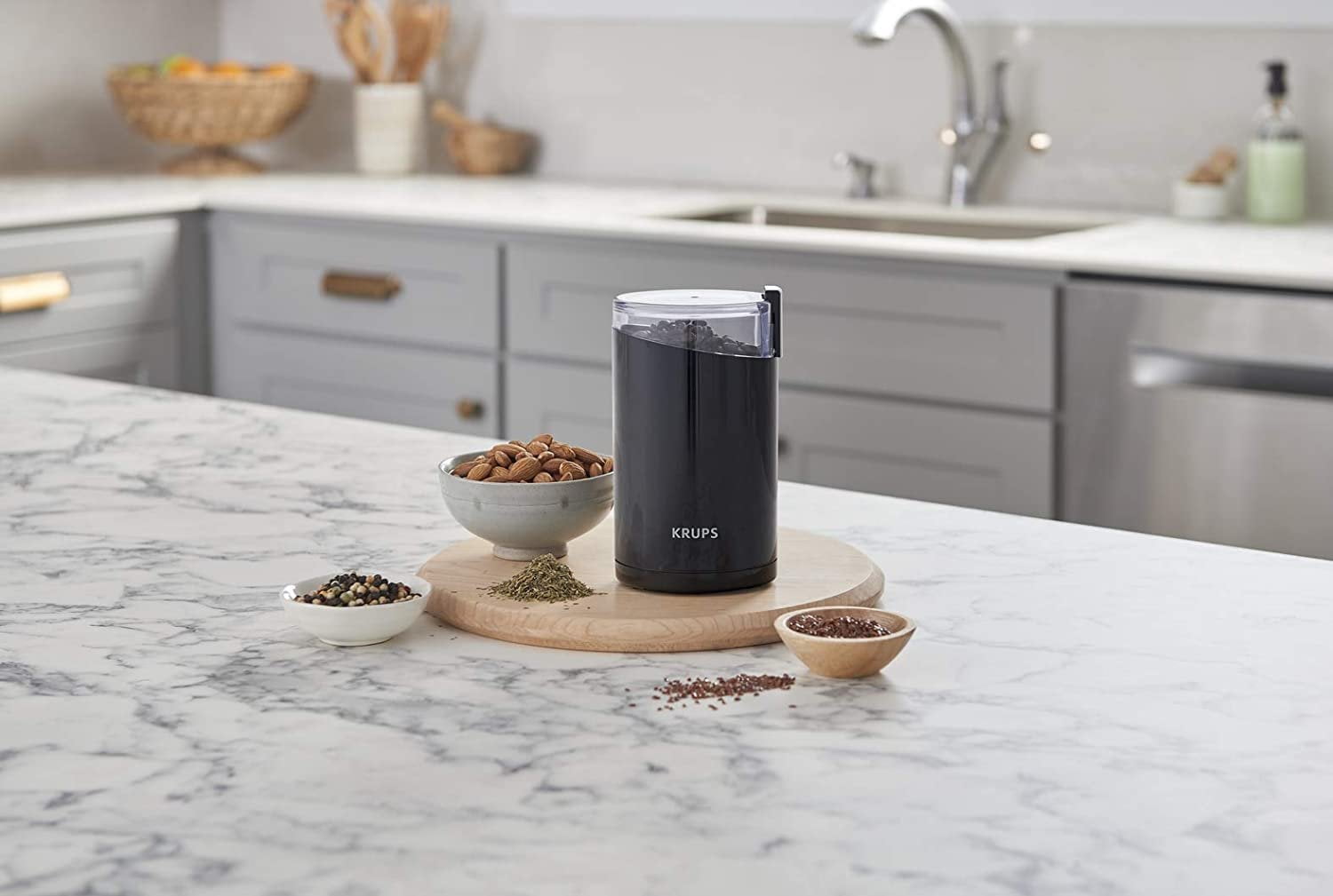 Krups Fast-Touch Stainless Steel Coffee and Spice Grinder 3oz, 85 gr bean  hopper Easy to Use, One Touch Operation 200 Watts Coffee, Espresso, French