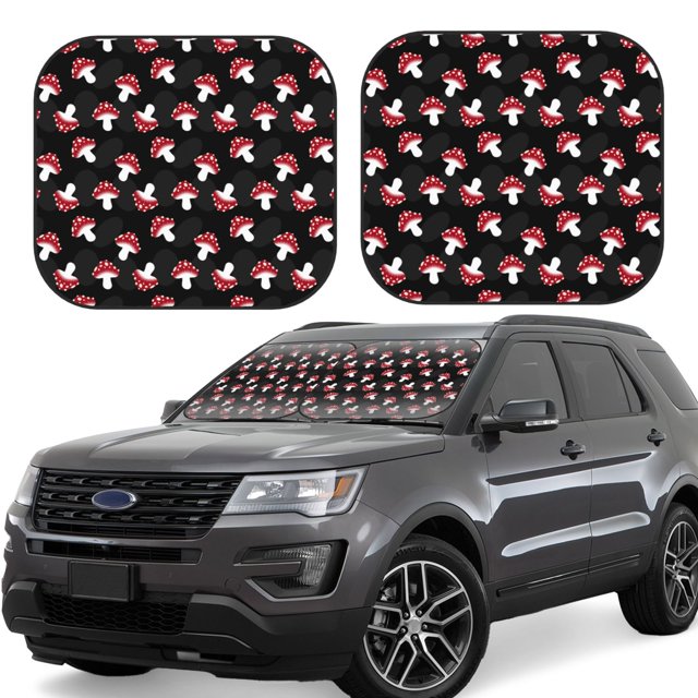 Disketp Cartoon Mushroom Pattern 2 Piece Windshield Sunshades,Folding Windshield Sun Shade for Car SUV Trucks Sedan,Blocks UV Rays Sun Visor Protector-Medium