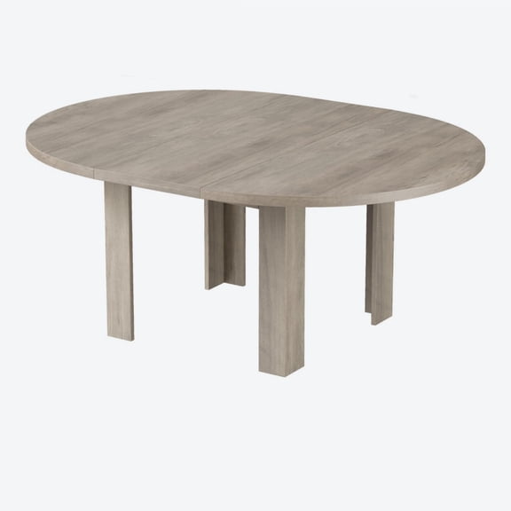 47"-63" Extendable Round Dining Table for 4-6 – Farmhouse Expandable Kitchen Table with Built-in Leaf Storage, Space-Saving Oval Design for Small Spaces