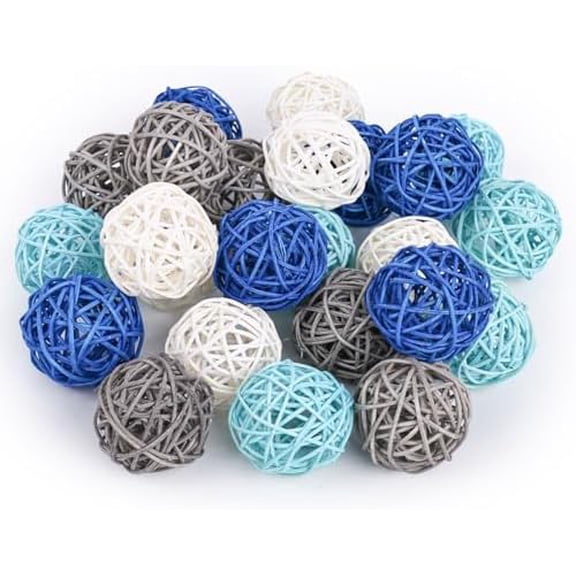24PCS Blue Decorative Balls for Bowl Centerpiece, 2 Inch Rattan Balls Bowl Fillers Decor - Wicker Twig Orbs Spheres, Wedding Home Vase Table Decor