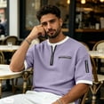 thumbnail image 6 of hotojiny Men's Quarter Zip Pullover Lightweight Textured Half Sleeve Sweatshirt Casual Crew Neck Patchwork Shirts, 6 of 7