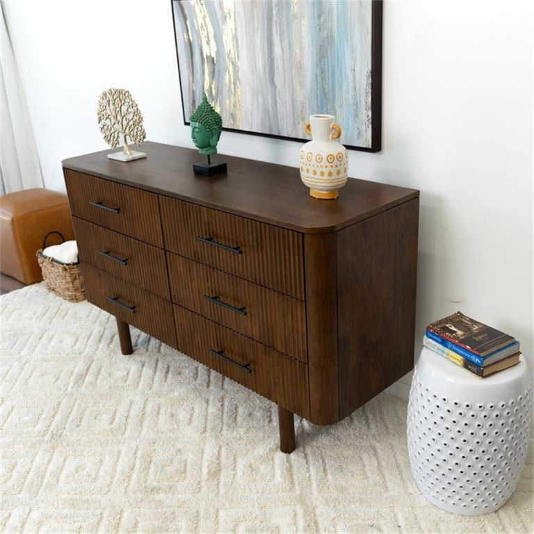 mid century modern solid wood dresser Vintage Mid Century Modern Six Drawer Dresser Dovetailed Drawers and Sculpted Solid Wood Handles by United