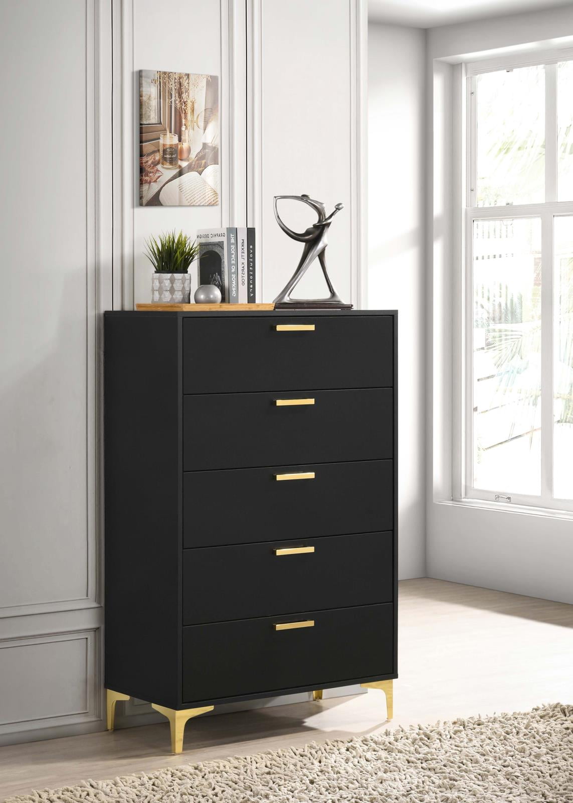 Kendall 5 drawer Chest Black and Gold Walmart