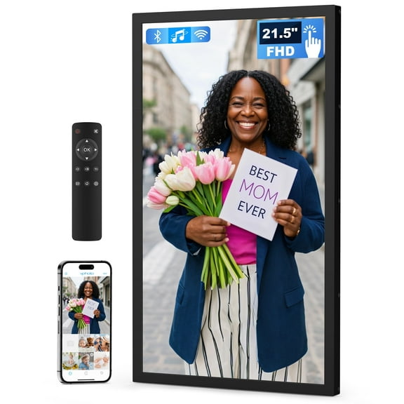 21.5 Inch Touchscreen Large Digital Picture Frame with FHD IPS Screen, 32GB WiFi Digital Photo Frame,Remote Control, Wall-Mountable, Share Photo/Video via Apps, Email, USB/Mirco SD, Black