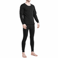 thumbnail image 3 of Men's Winter Fleece Lined Thermal Long Johns 100% Cotton Underwear Top Bottom 2 Pcs Set Black, 3 of 5