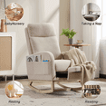 thumbnail image 4 of Resenkos Modern Rocking Chair with Wood Legs, Upholstered Glider, Comfy Armchair with Pocket, High Backrest, Beige, 4 of 11