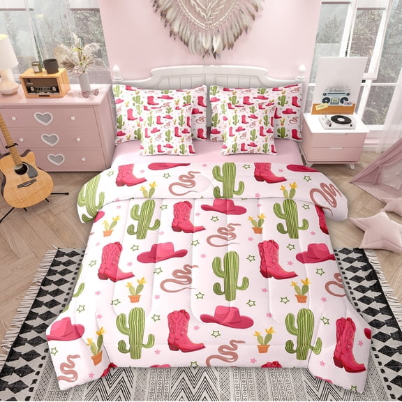 Erosebridal Kids Pink Cowgirl Twin Bedding Sets 7-Piece, Tribal Western Bedding Comforter Set