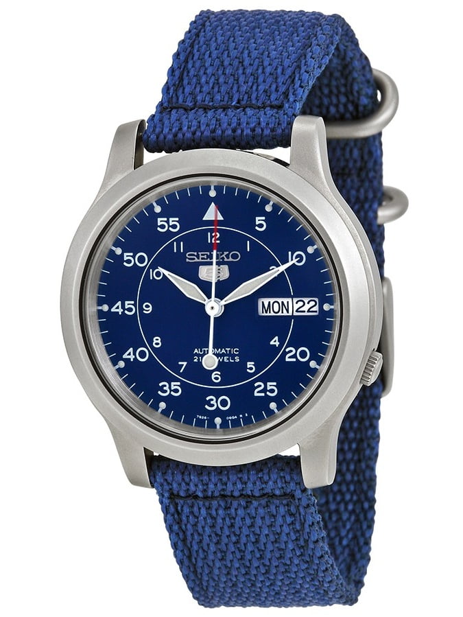 seiko men's snk807 seiko 5 automatic stainless steel watch with blue canvas band