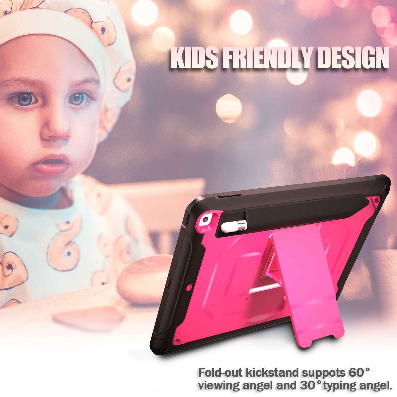 Allytech iPad Mini 5 Case, iPad Mini 4 Case, Dual Layers Full Protection Shockproof Pencil Holder Kids Friendly Shoulder Strap Kickstand Defender Case Cover for Apple iPad mini 5 / mini 4, Rose