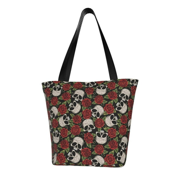 Balery Red Rose Skull Bolsa de Hombro con Diseño, Bolsa Grande y Duradera, Bolsa Versátil para Compras