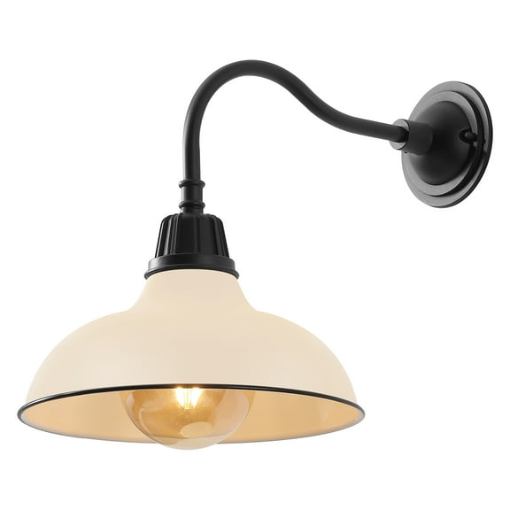 JONATHAN Y Aurora 12.25" 1-Light Farmhouse Industrial Indoor/Outdoor Iron LED Gooseneck Arm Outdoor Sconce, Matte Almond
