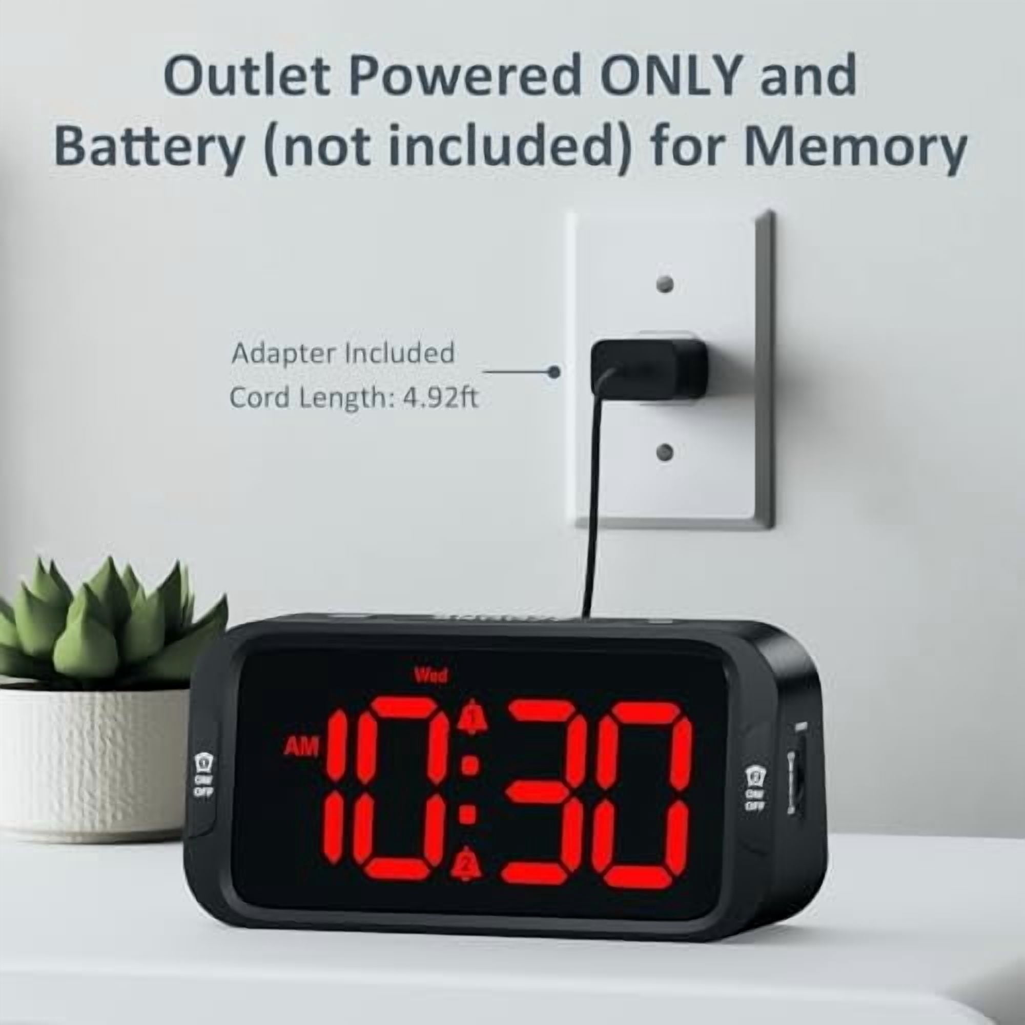 Digital Dual Alarm Clock for Bedroom, Easy to Set, 0-100% Dimmer, USB Charger, 5 Sounds Adjustable Volume, Weekday/Weekend Mode, Snooze, 12/24Hr, Battery Backup, Compact Clock for Bedside(Red)