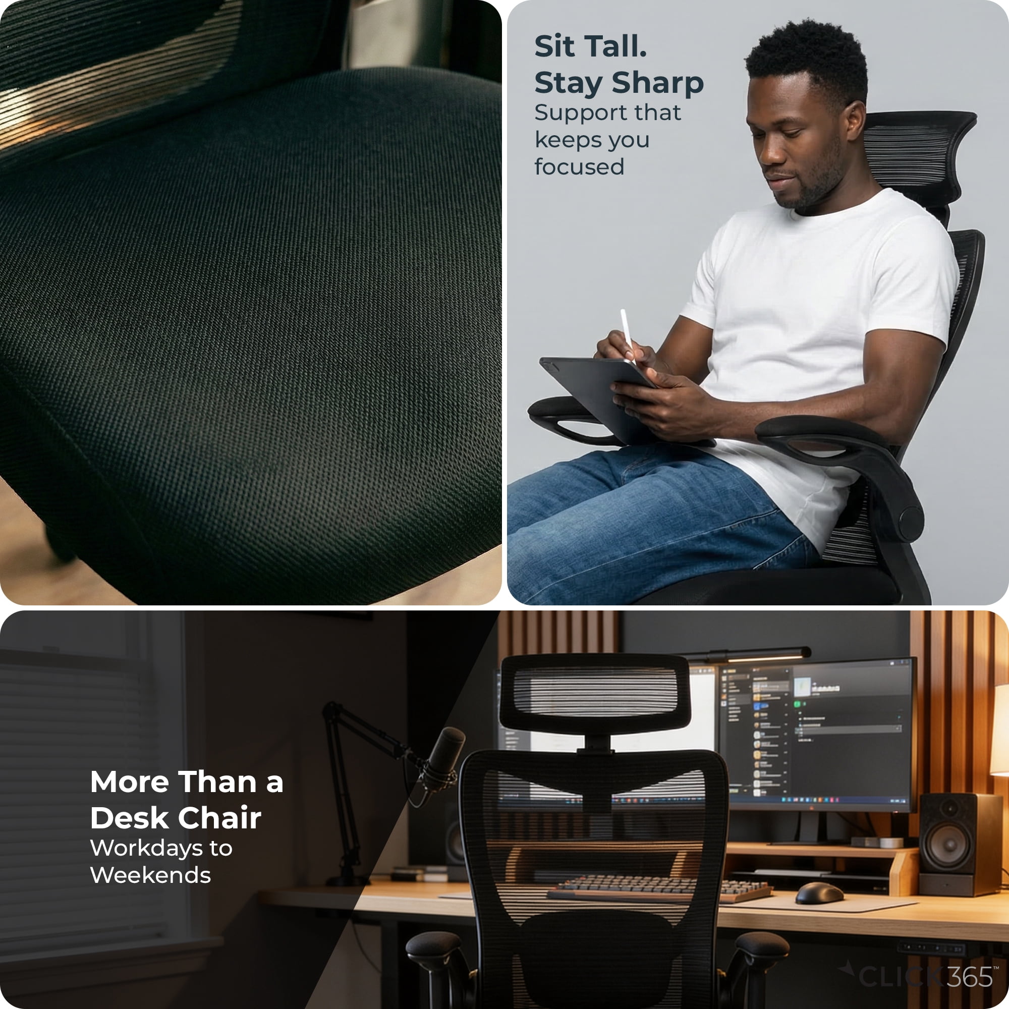 Click365 Adult Mesh High Back Indoor Residential Ergonomic and Adjustable Headrest Office Chairs, Hardware Kit, Black