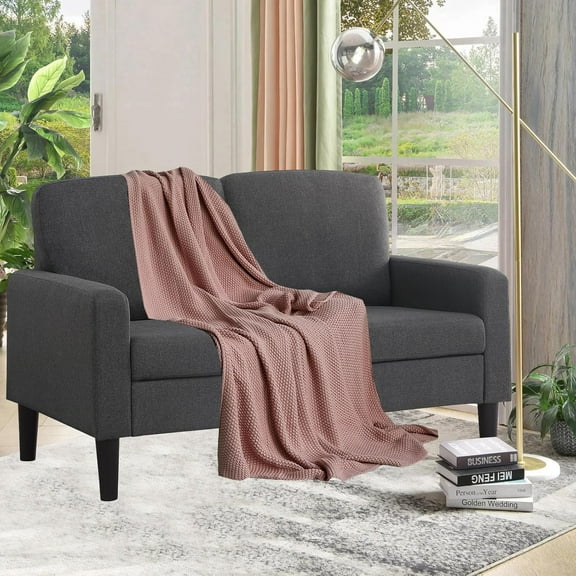 BEEY Modern Loveseat Sofa, 53" Small Loveseat for Small Spaces, Linen Fabric Tufted 2 Seater Sofa Couch for Living Room Bedroom, Dark Grey
