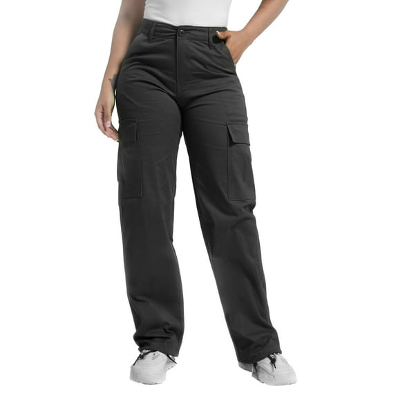 Soulsfeng Women's Baggy Cargo Pants Relaxed Fit Casual Cotton Pants with 6 Pockets Black Size 10