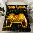thumbnail image 3 of Homewish Neon Gold Gamepad Twin Sheet Sets for Teens, Futuristic Checkered Honeycomb Twin Fitted Sheet, Game Console Flat Sheet, Lightweight Room Decor, 3 Pieces, 3 of 8