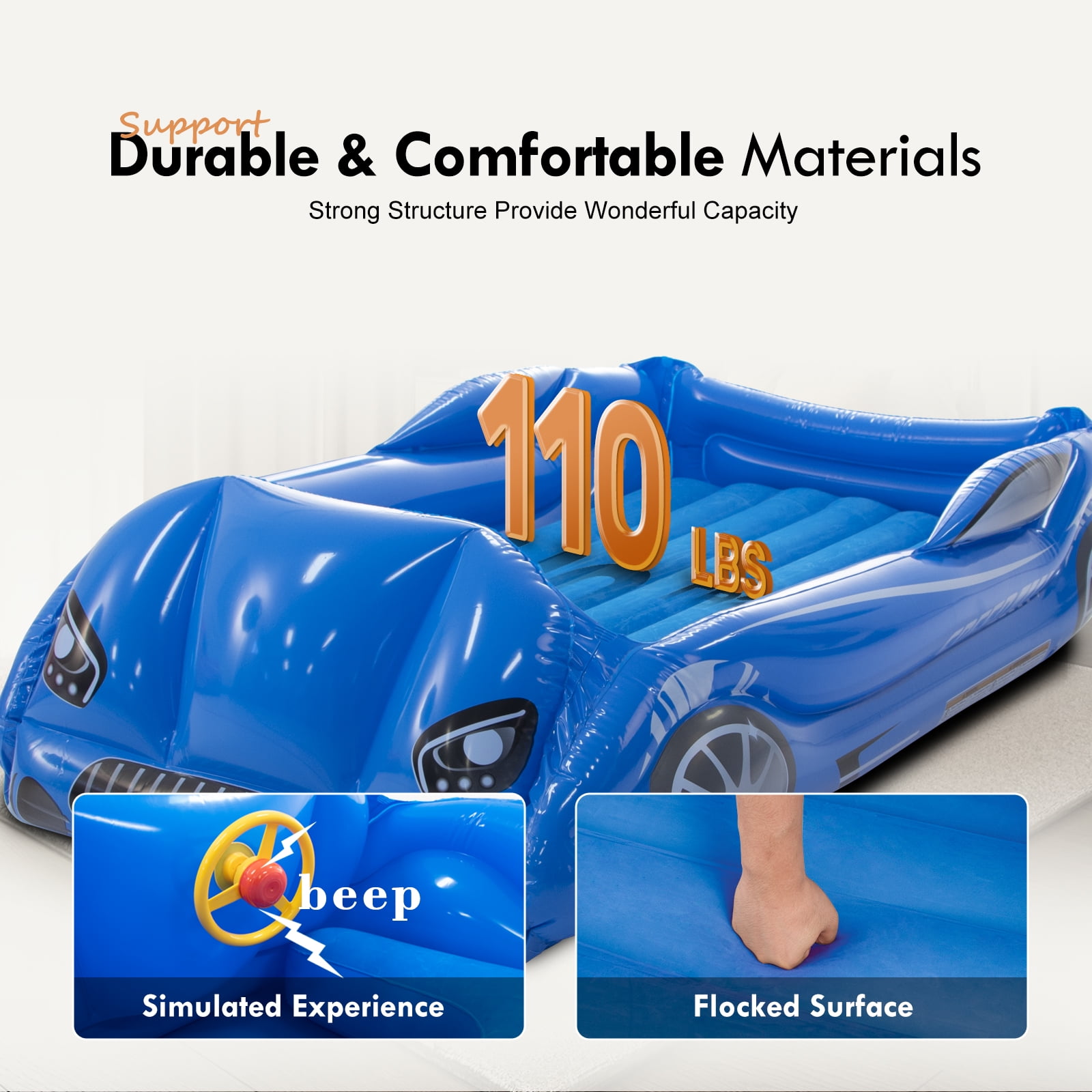 Honeydrill Travel Air Bed Inflatable Air Mattress with Raised Sides, Dark Blue