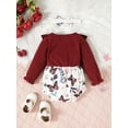thumbnail image 3 of KelaJuan Baby Girls Casual Crewneck Romper Long Sleeve Butterfly Print Patchwork Romper with Headband,Sizes 0-18 Months, 3 of 6
