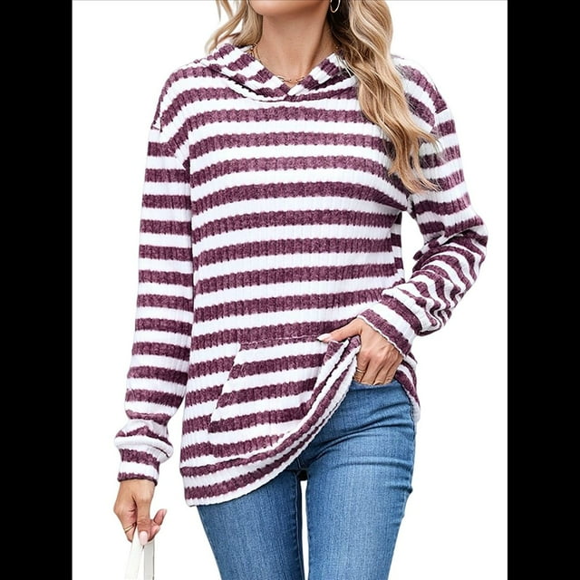Camisas de Larga para Mujer, Sudaderas con Capucha y Bolsillo Tipo Canguro, Sudaderas de Otoño. Rojo Púrpura XL
