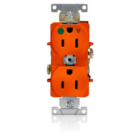 Leviton 15-Amp, 125-Volt, Narrow Body Duplex Receptacle, Straight Blade, Hospital Grade, Isolated Ground, Back and Side Wired, 8200-IG, Orange