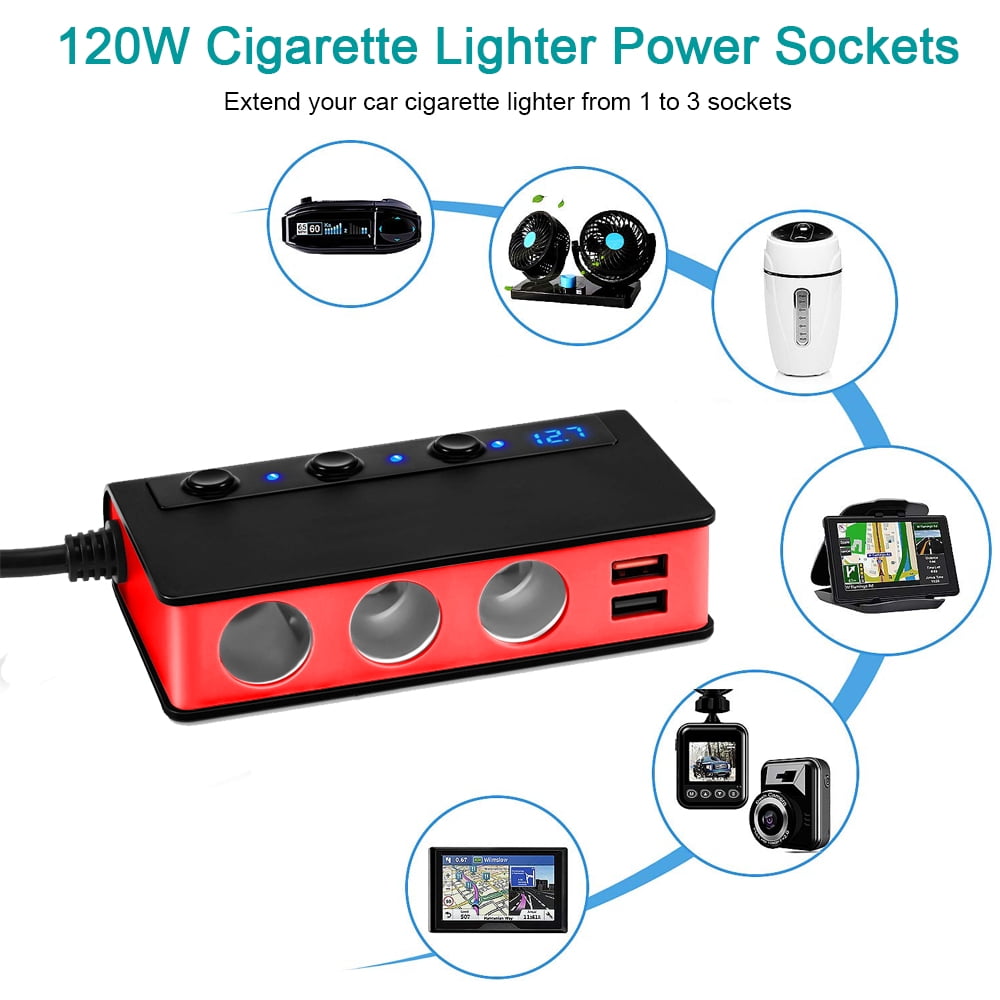 Car 12v aux socket power adapter cig plug 2 in 1 Splitter sat nav charge supply
