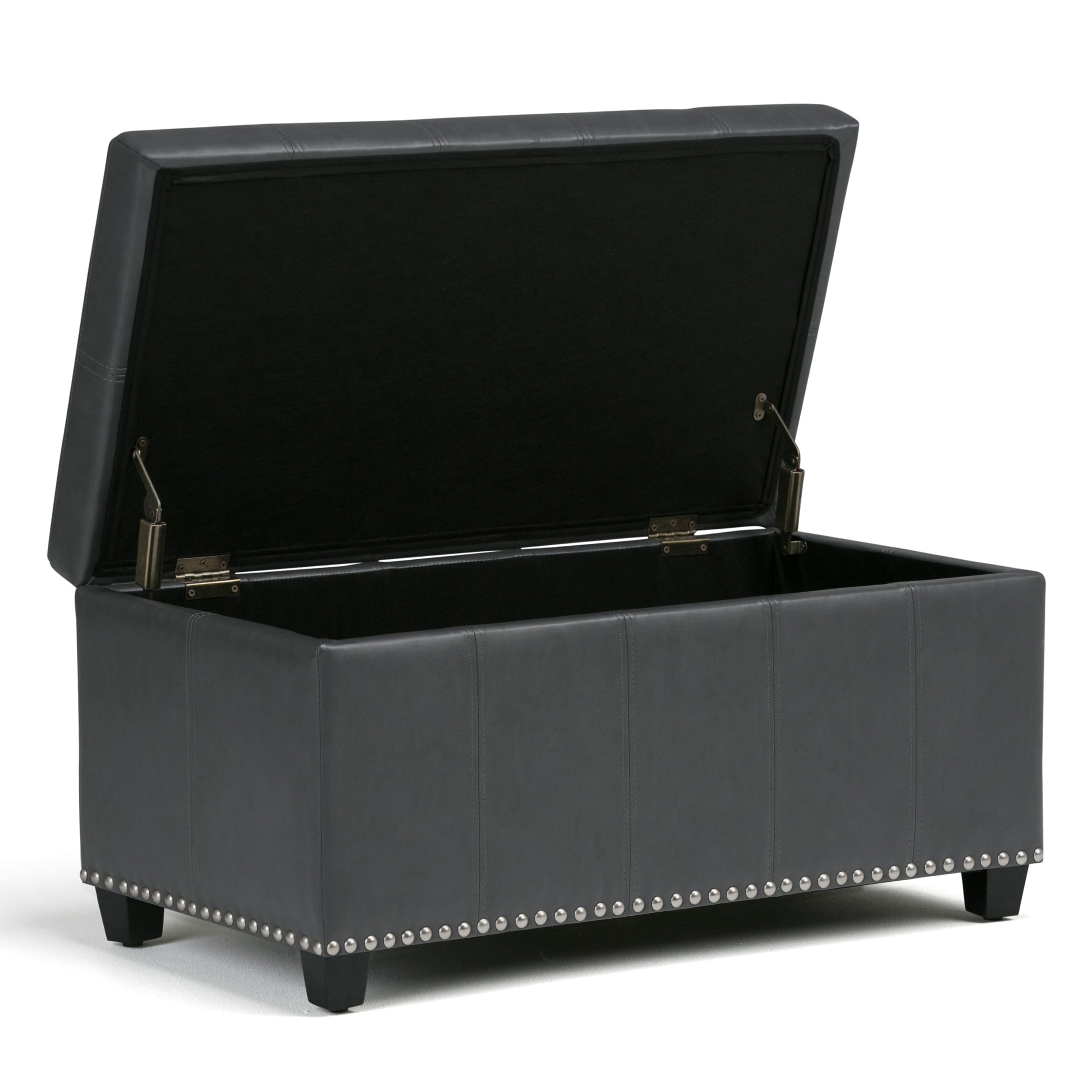 Amelia 33 inch Wide Transitional Storage Ottoman Bench in Stone Grey Vegan Leather