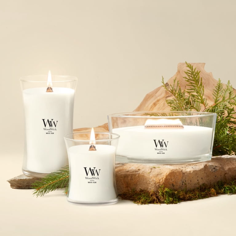 Woodwick, Scented Candle, 9.7 oz, White Teak, Hourglass Style