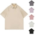 thumbnail image 4 of Lovskoo Shirts for Men Collared Short Sleeve Solid Color Lapel T Shirt Loose Oversized Lapel Casual T Shirt Lapel Top Shirt Vacation Beach Summer Tops Dark Gray, 4 of 4